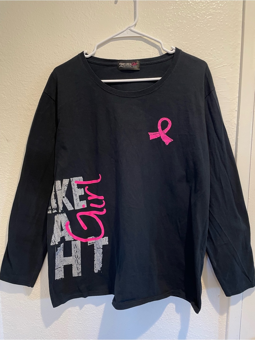 🎀 Fight Like A Girl Breast Cancer Awareness Side Wrap Long Sleeve Tee • 2XL 🎀